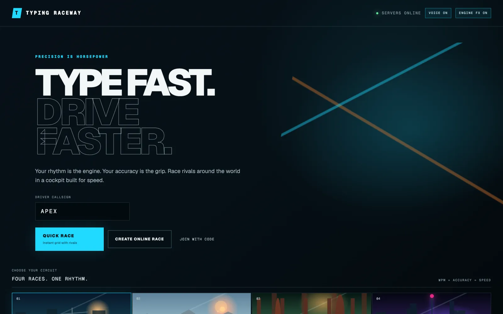 Typing Raceway: Type fast, drive faster